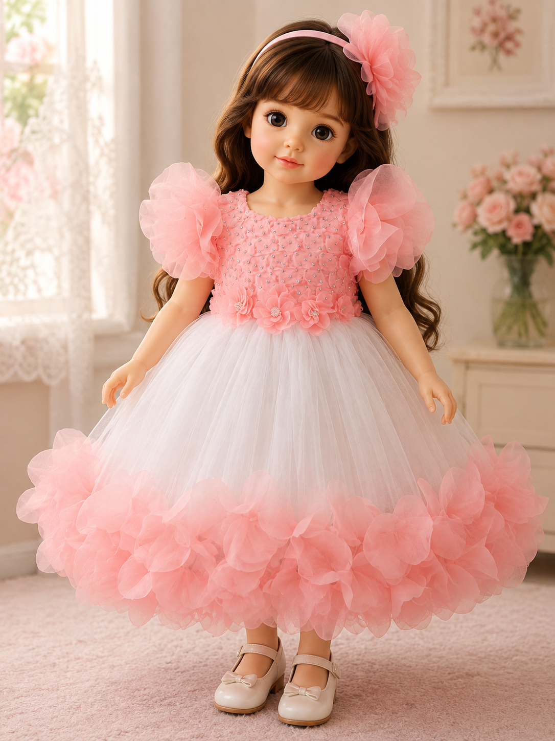 Baby party dress Pink and white